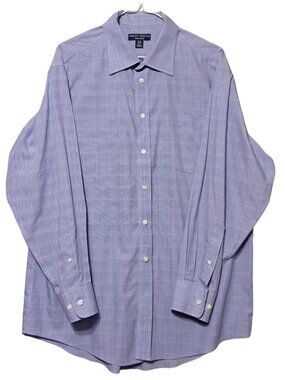 Grant Thomas 16 1/2 Dress Shirt Blue Long Sleeve Button-Up Casual Non-Iron